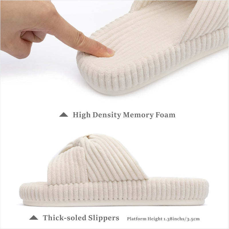 Comfy Corduroy Bow Slippers - My Beach Shoes