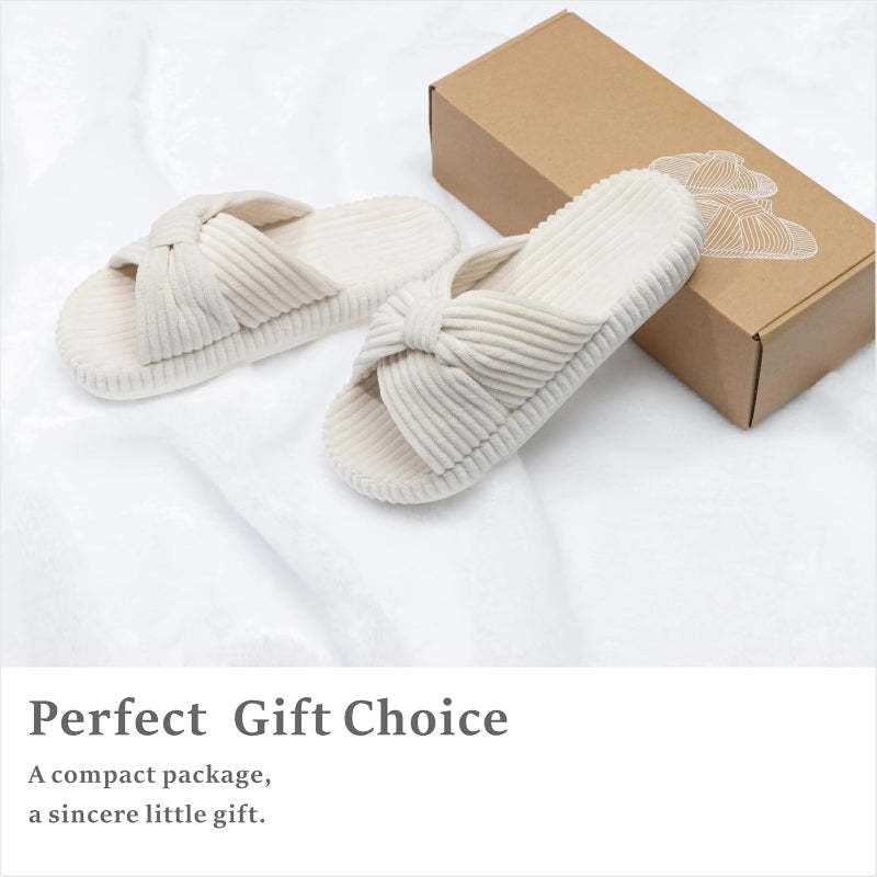 Comfy Corduroy Bow Slippers - My Beach Shoes