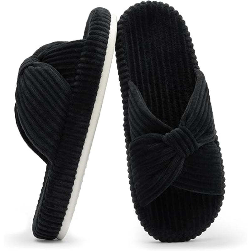 Comfy Corduroy Bow Slippers - My Beach Shoes