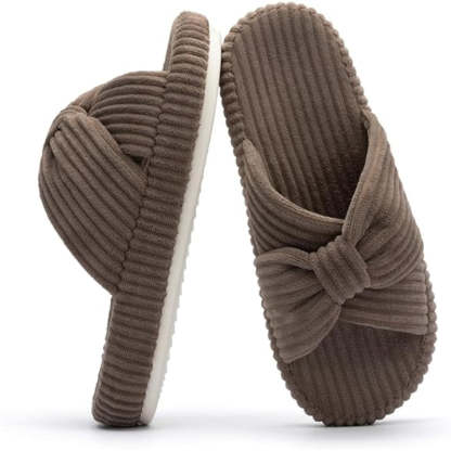 Comfy Corduroy Bow Slippers - My Beach Shoes