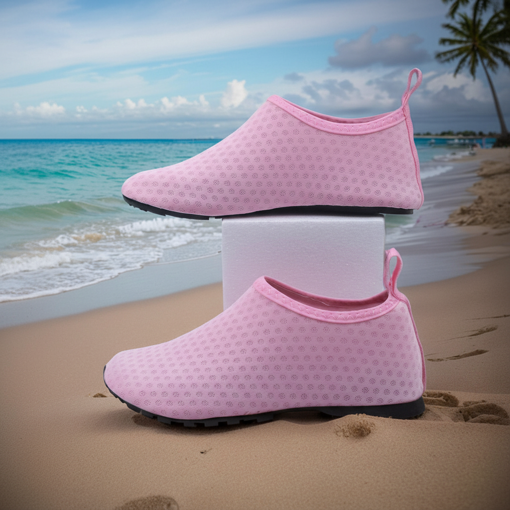 Quick Dry Slip On Aqua Shoes For Swimming And Water Activities in Pink - Back View