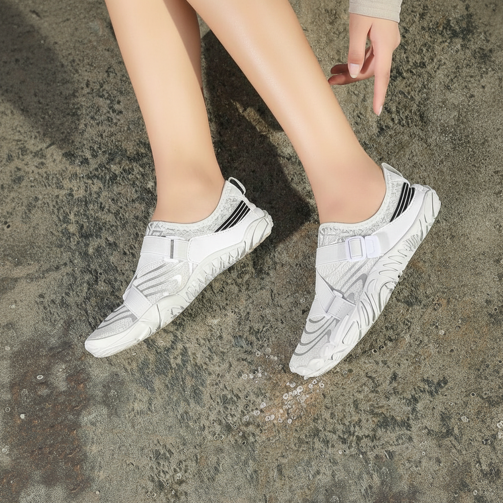 Adjustable Quick Dry Neutral Barefoot Shoes in Pink - Buckle Close-Up