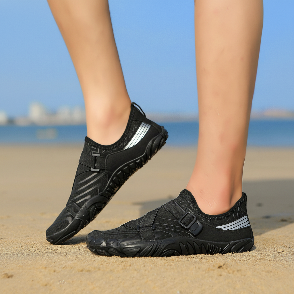 Adjustable Quick Dry Neutral Barefoot Shoes in Beige - Side View