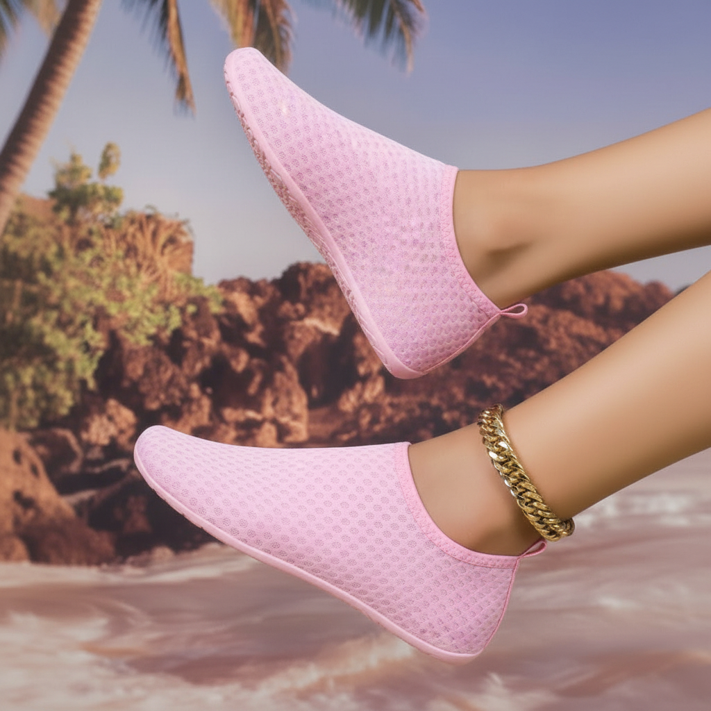 Quick Dry Slip On Aqua Shoes For Swimming And Water Activities in Pink - Strap Detail