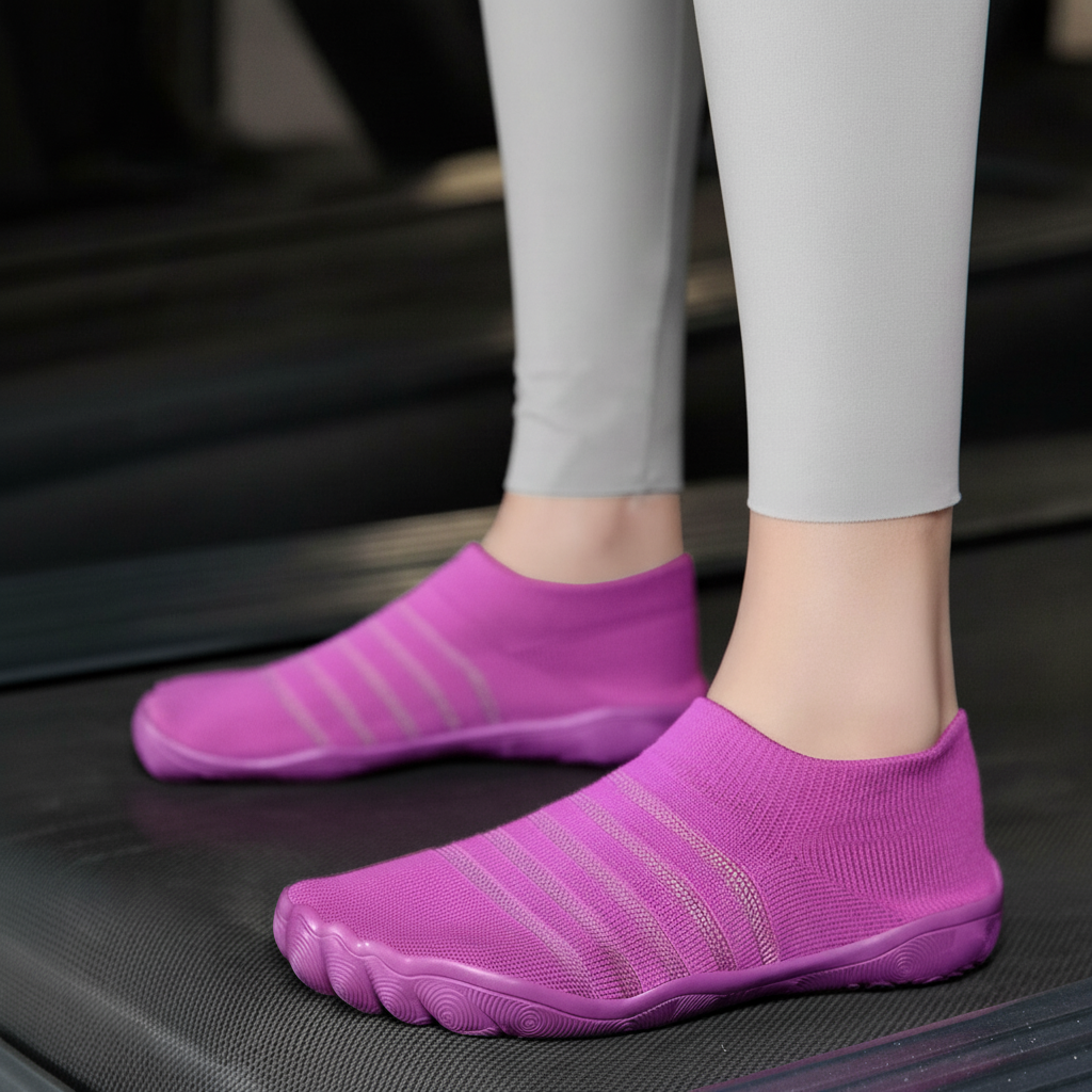 Flexible Quick Dry Lightweight Barefoot Aqua Socks in Black - On-Foot View