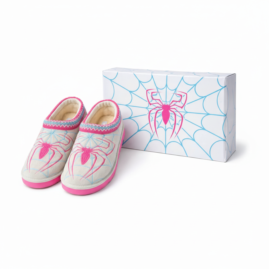 Spider Web Printed Slip On Slippers With Soft Lining