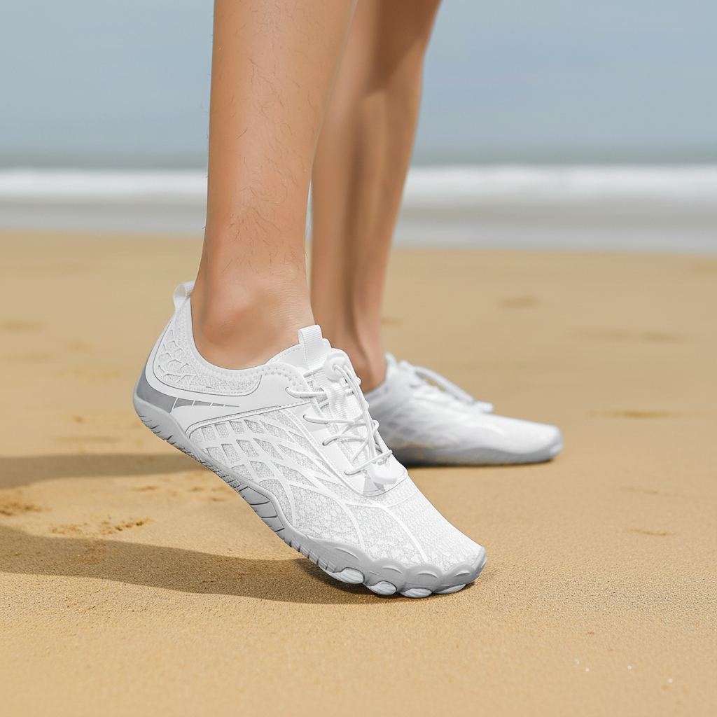 Quick Dry White Barefoot Water Shoe - Angled View