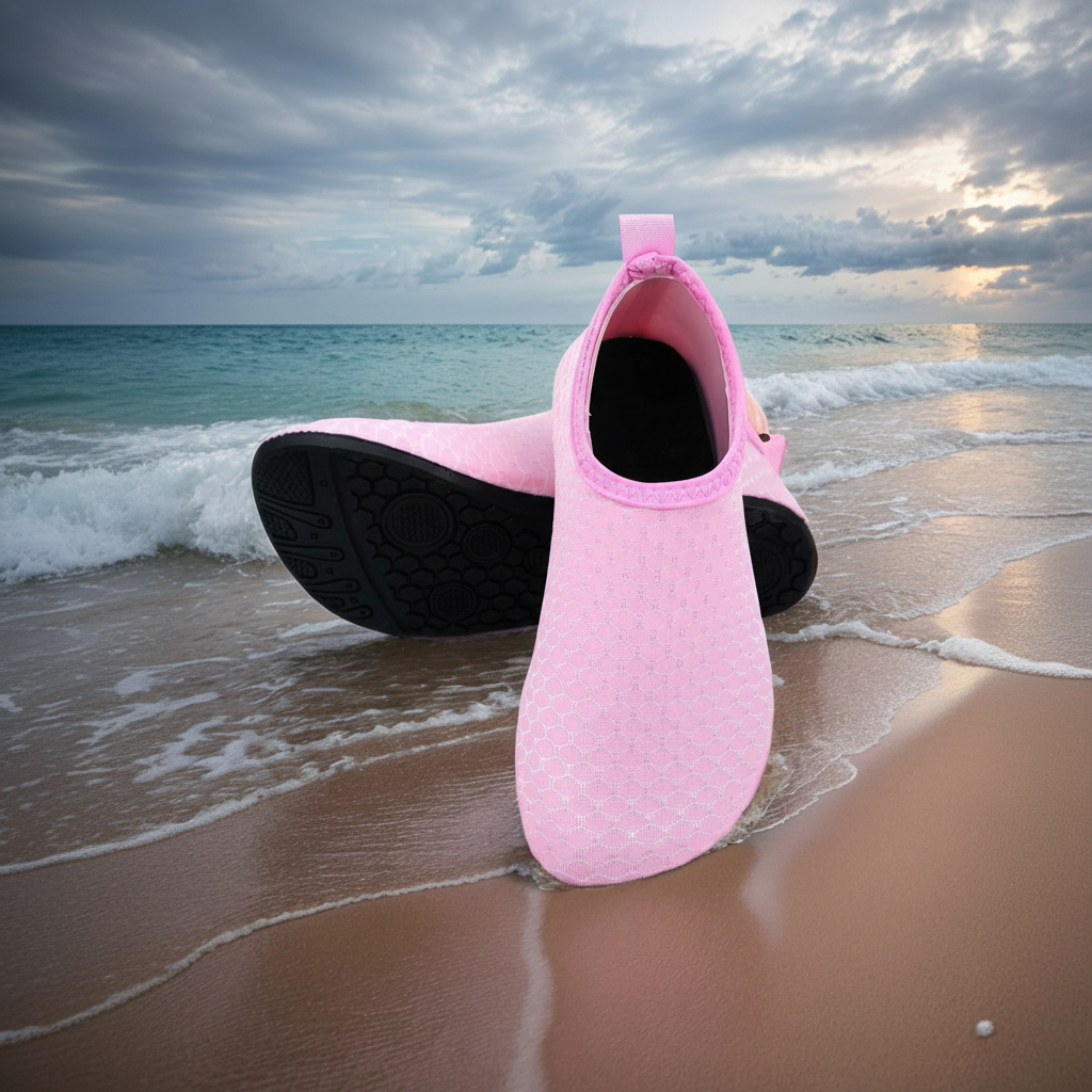 Quick Dry Slip On Aqua Shoes For Swimming And Water Activities in Light Pink - Heel Detail