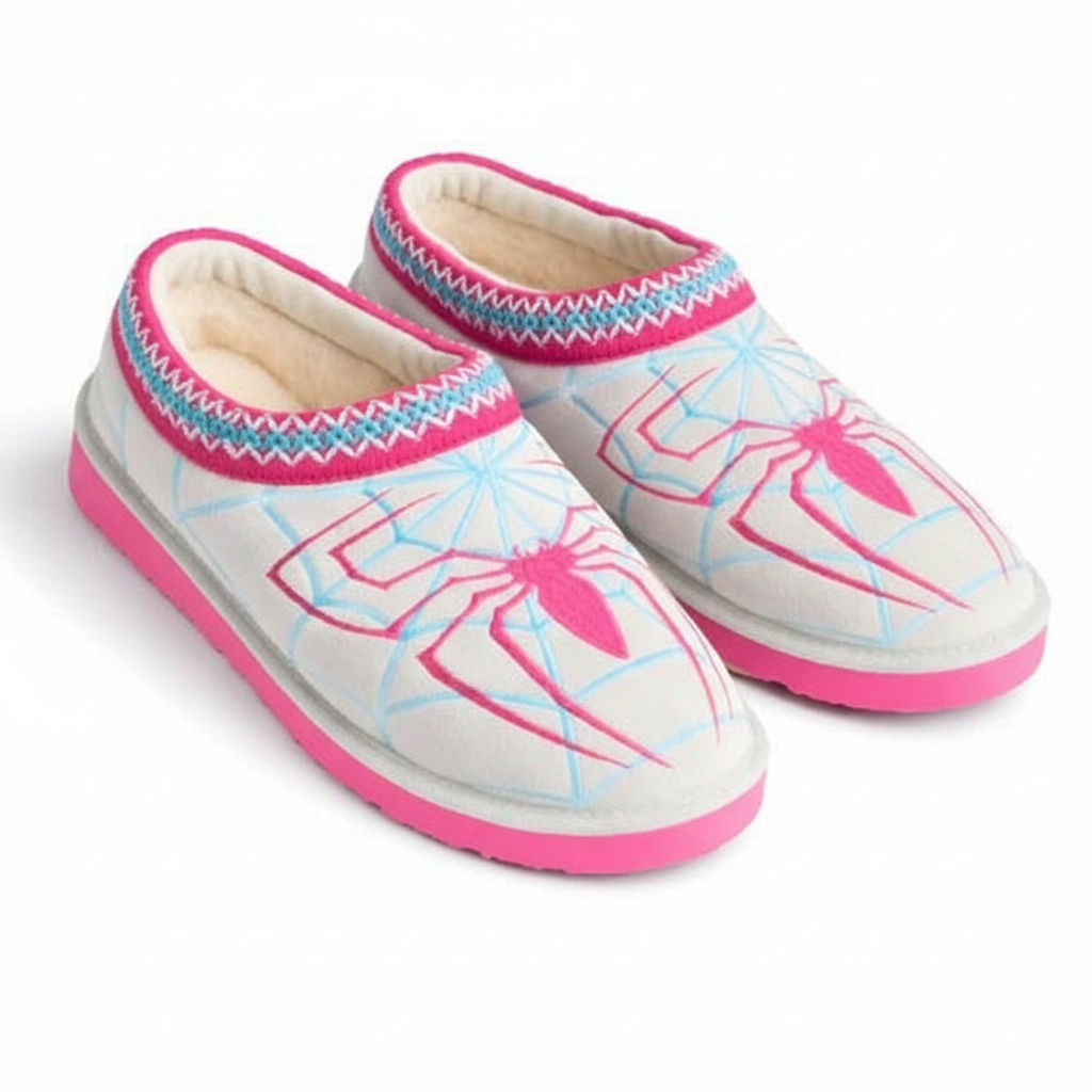 Spider Web Printed Slip On Slippers With Soft Lining