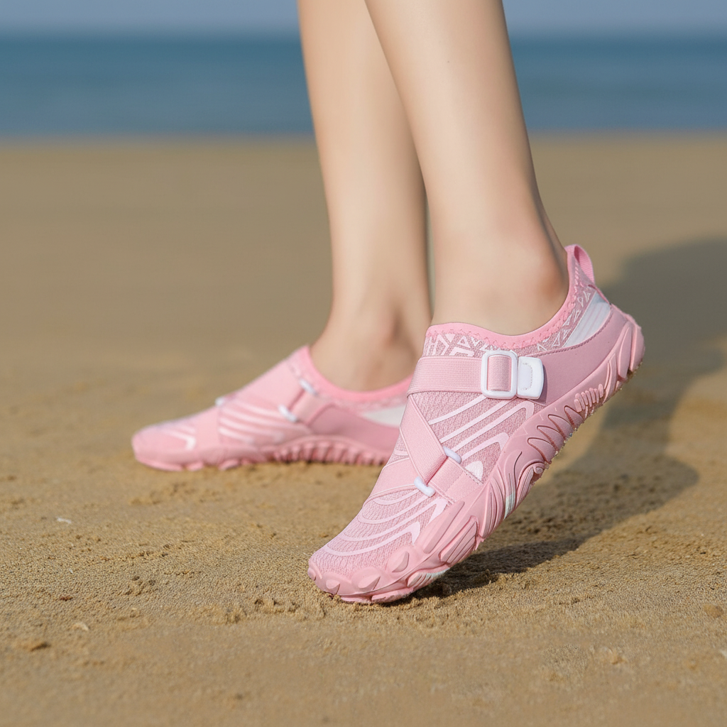 Adjustable Quick Dry Neutral Barefoot Shoes in Pink - Left Side