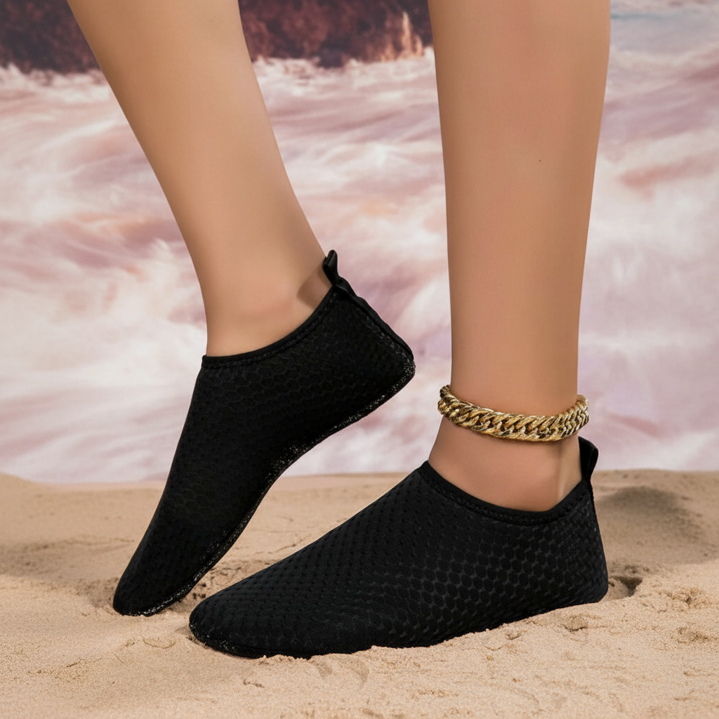 Quick Dry Slip On Aqua Shoes For Swimming And Water Activities in Black - Sole Detail