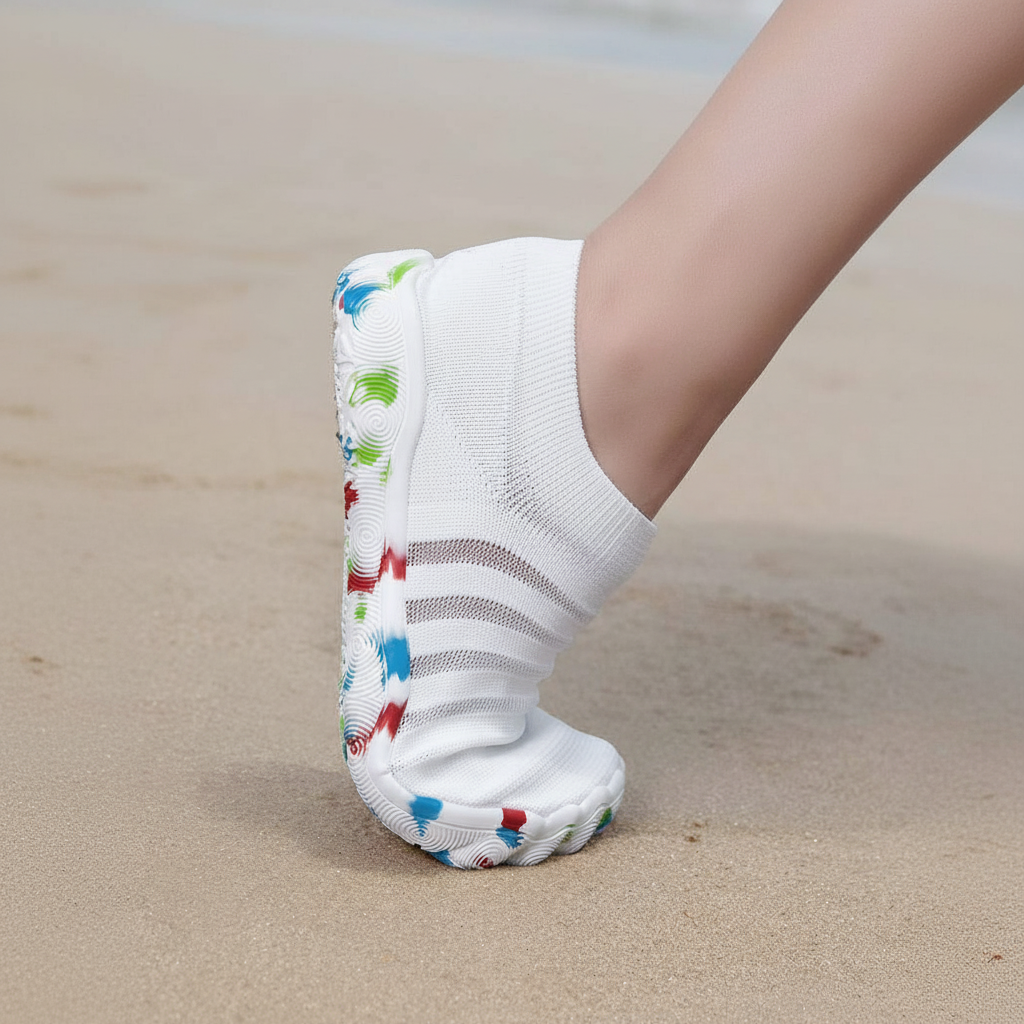 Flexible Quick Dry Lightweight Barefoot Aqua Socks in Dark Pink - Front View