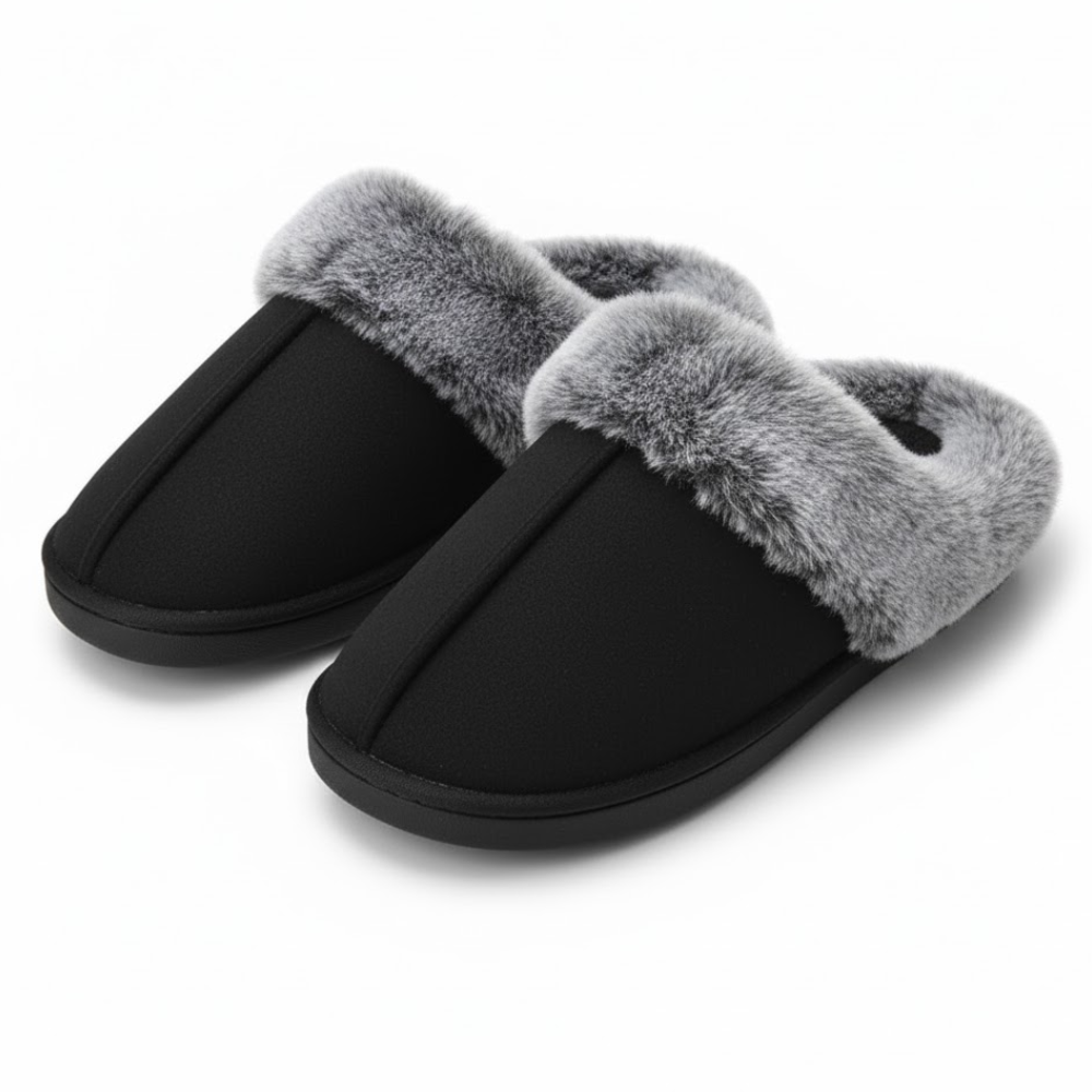 Womens Microsuede Memory Foam Slippers With Faux Fur Trim