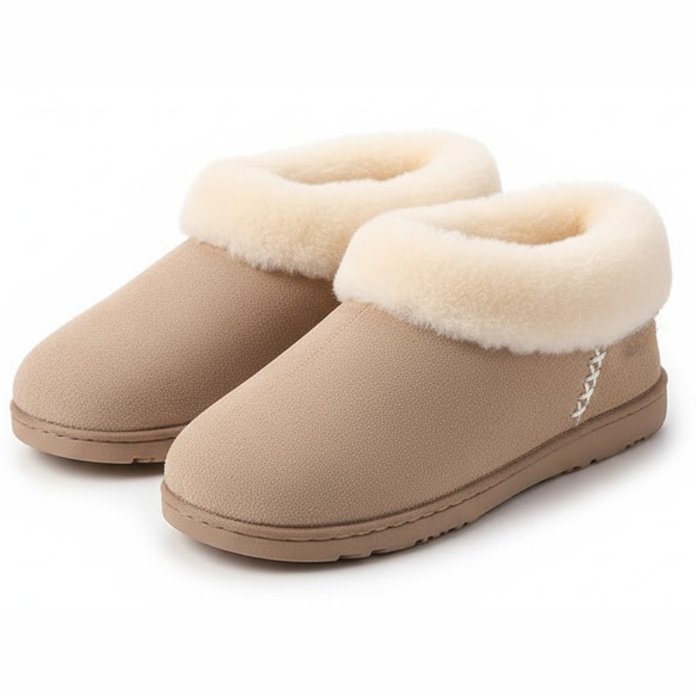 Womens Microsuede Memory Foam Slippers with Faux Fur Collar
