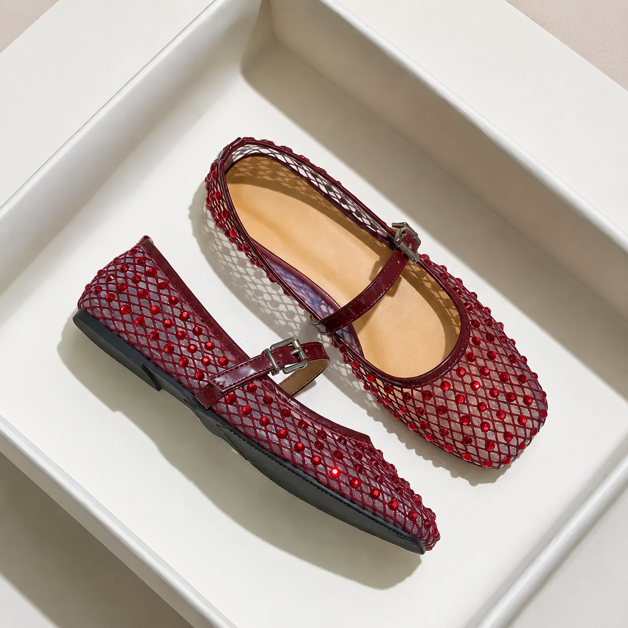 Rhinestone Ballet Flats with Square Front and Soft Sole for Women