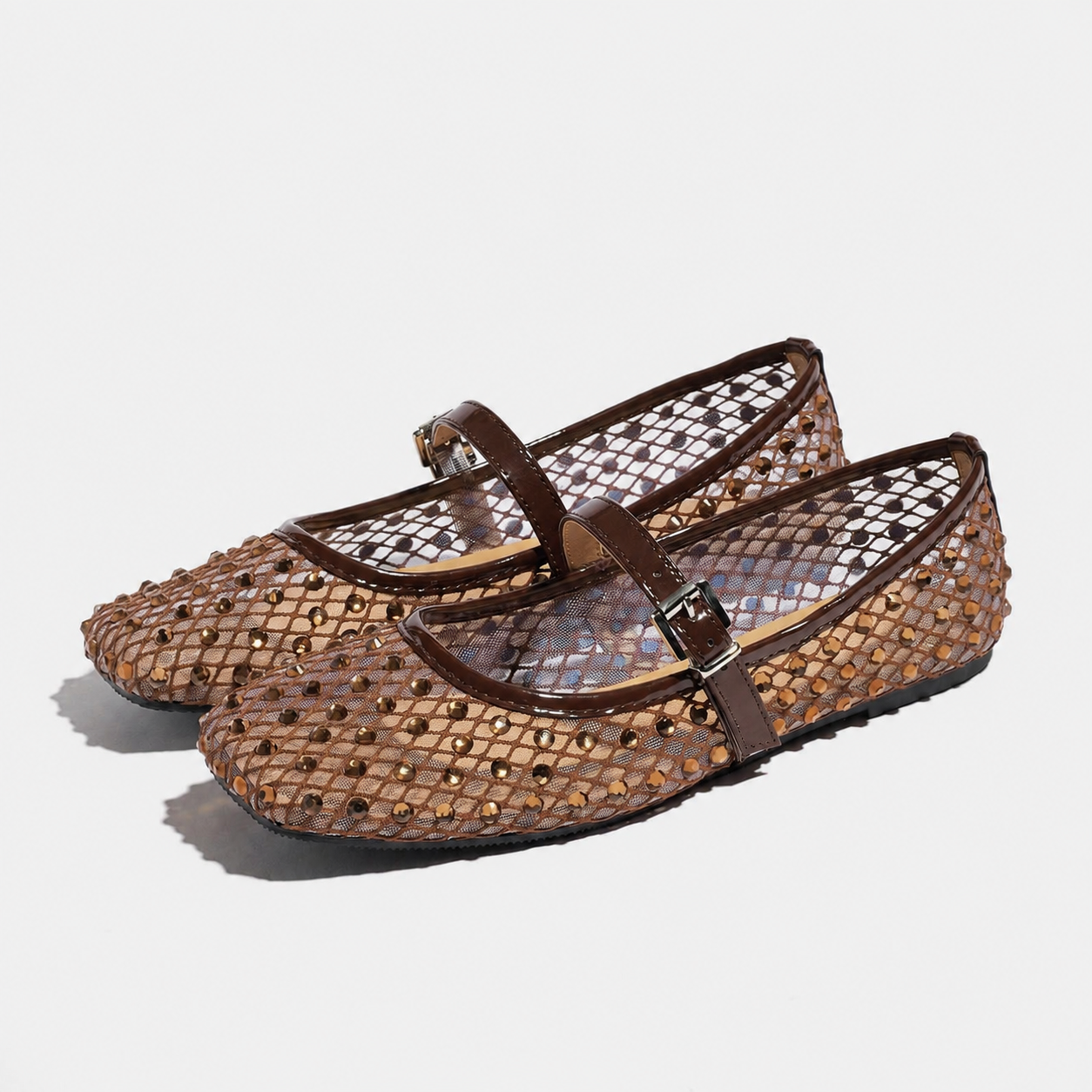 Rhinestone Ballet Flats with Square Front and Soft Sole for Women