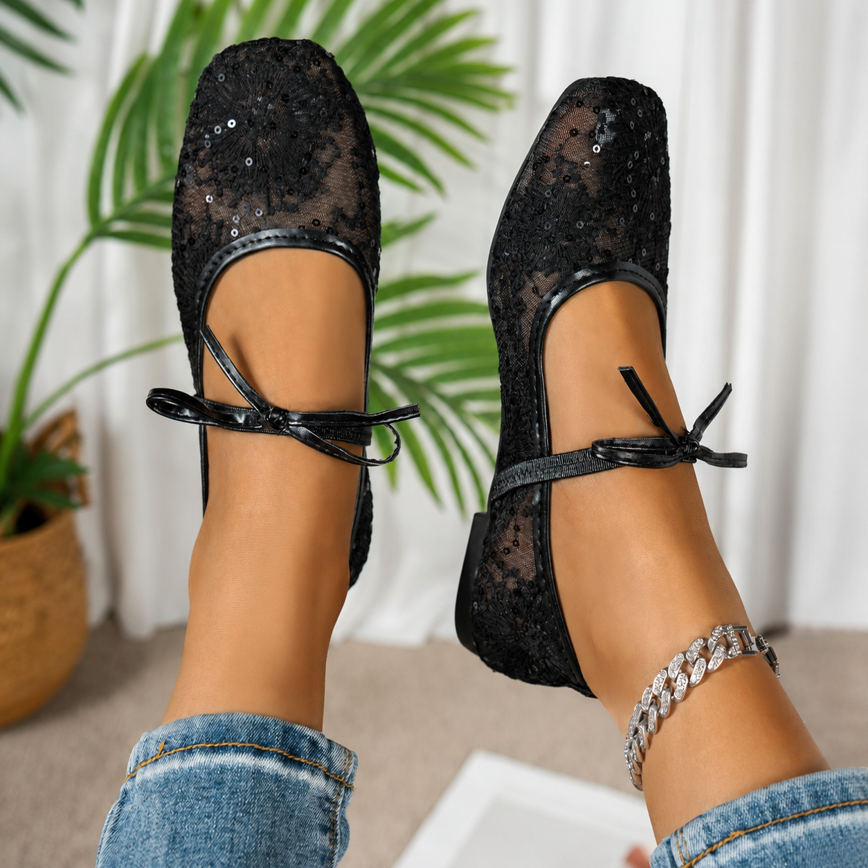 Casual Lace Up Ballet Flats with Square Front for All Season Wear for Women