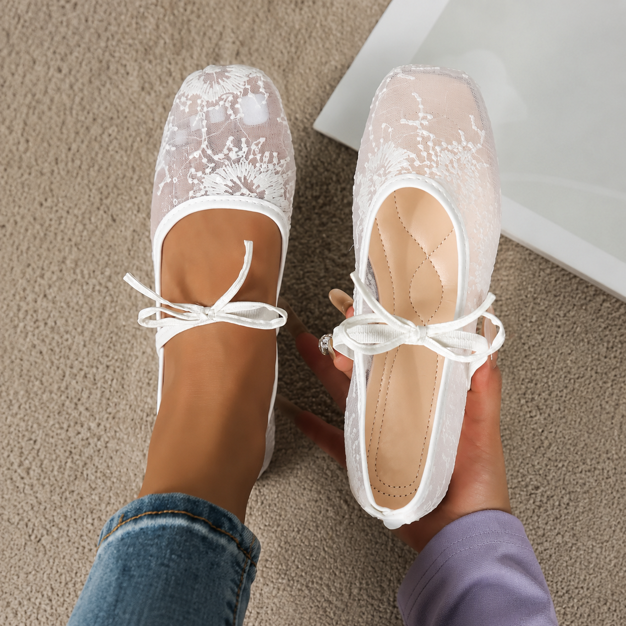 Casual Lace Up Ballet Flats with Square Front for All Season Wear for Women