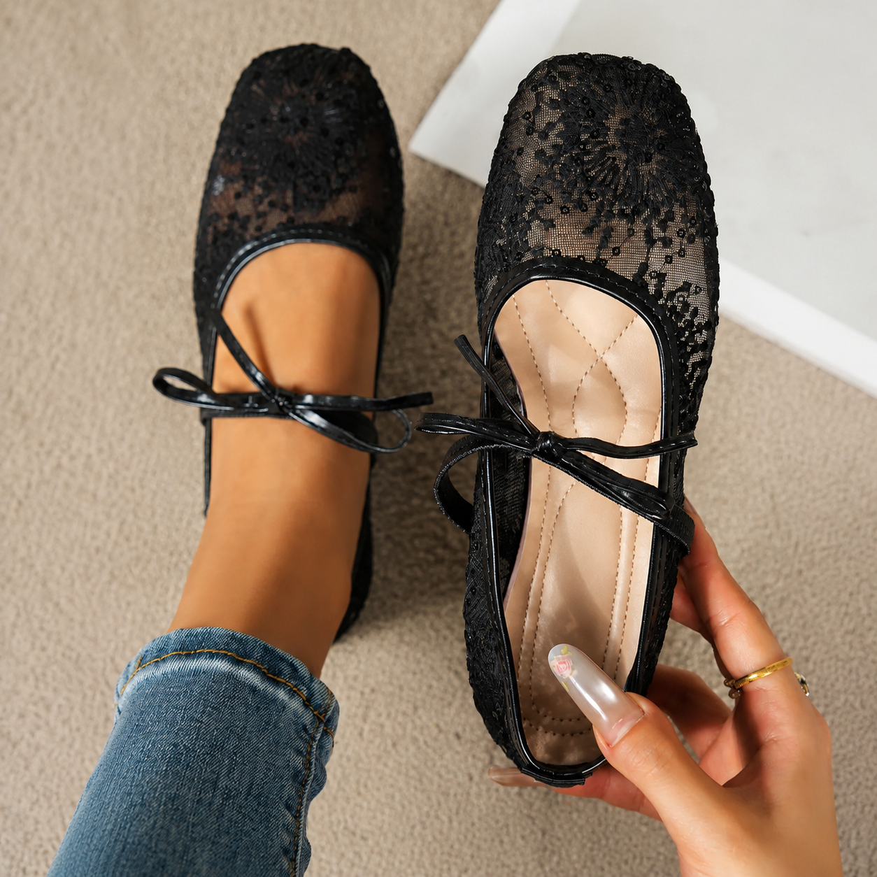 Casual Lace Up Ballet Flats with Square Front for All Season Wear for Women