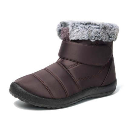 Retro Style Hook Loop Plush Ankle Snow Boots - My Beach Shoes