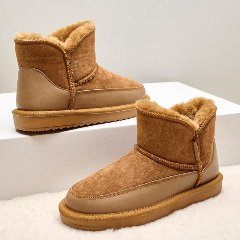 Fur-Lined Short Sheepskin Leather Snow Boots For Women - My Beach Shoes