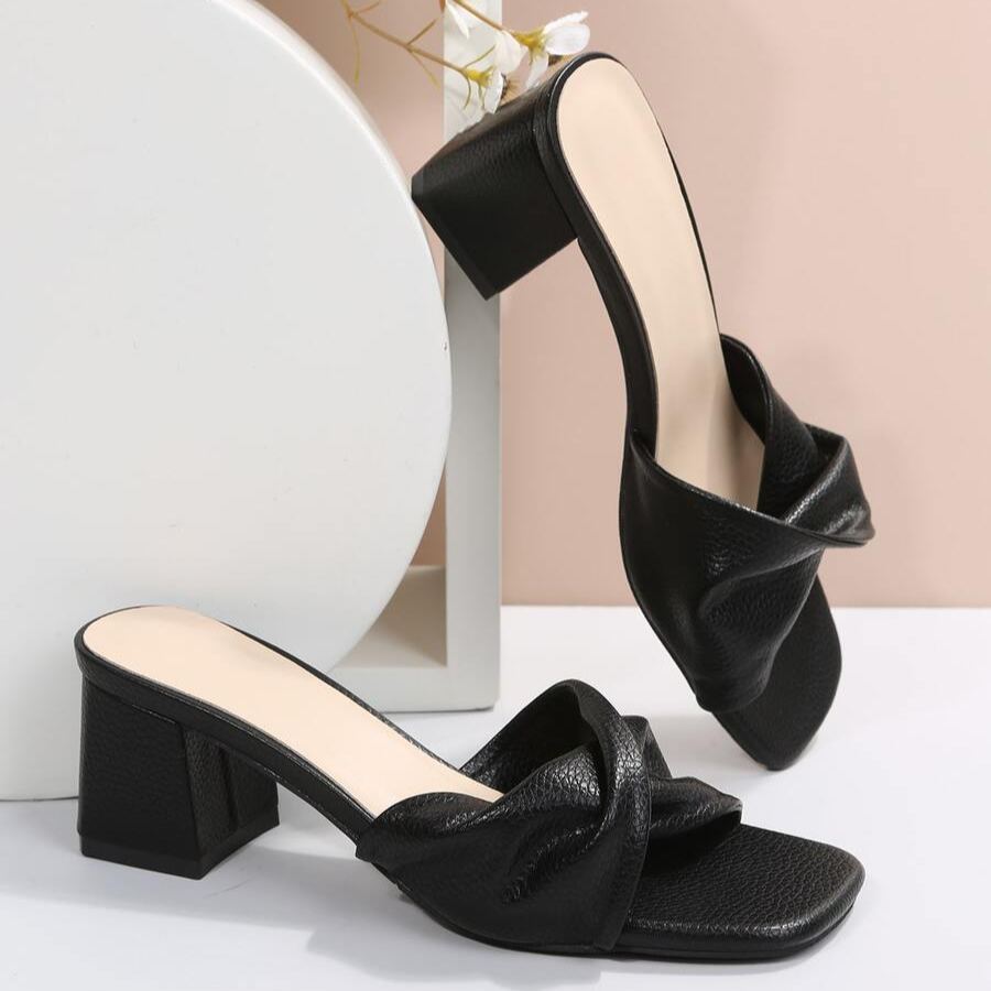 Twist Knot Block Mid Heel Sandals in White - Side View