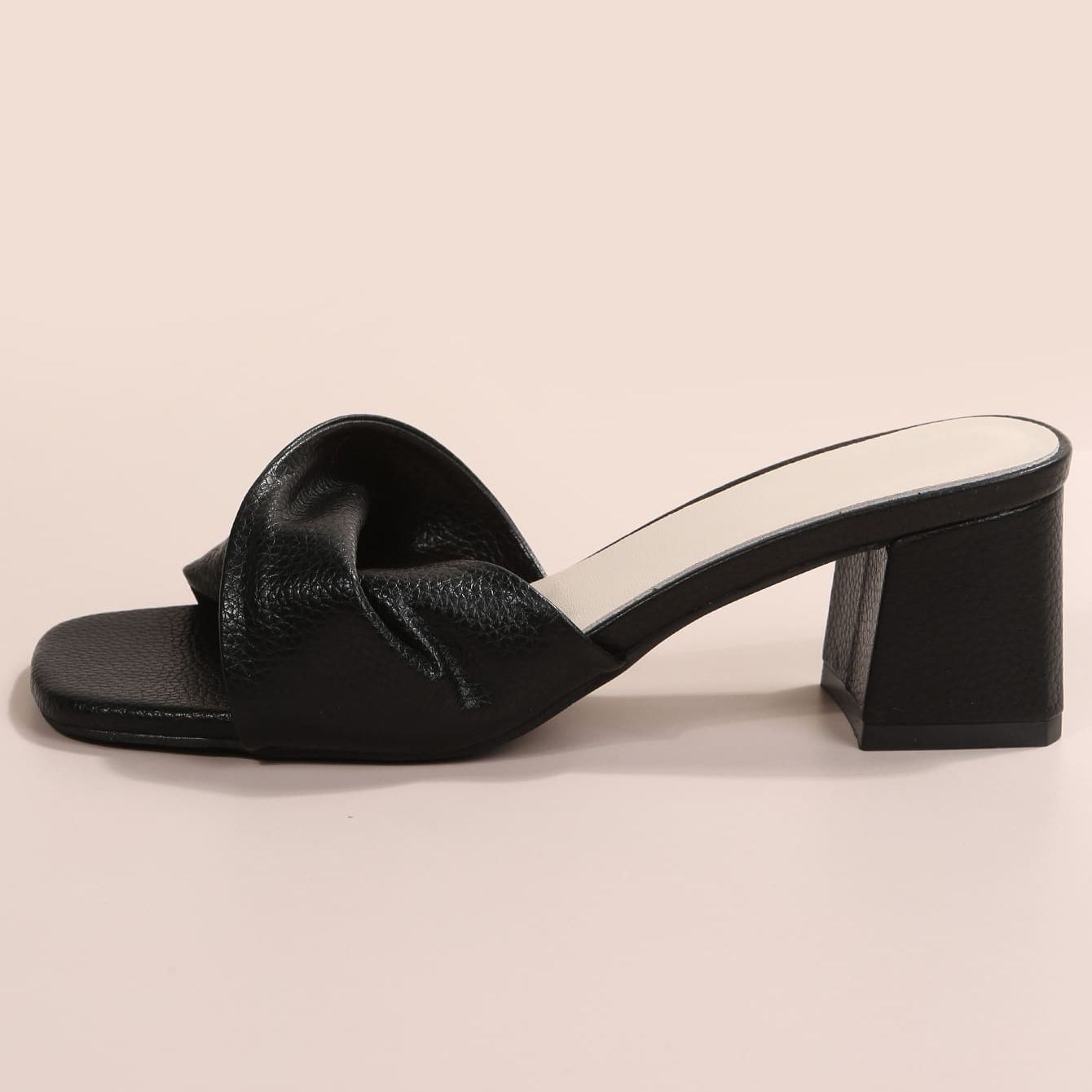 Twist Knot Block Mid Heel Sandals in Charcoal - Back View