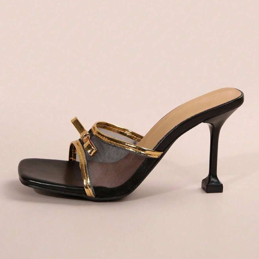 Twist Knot Block Mid Heel Sandals in Beige - Buckle Close-Up