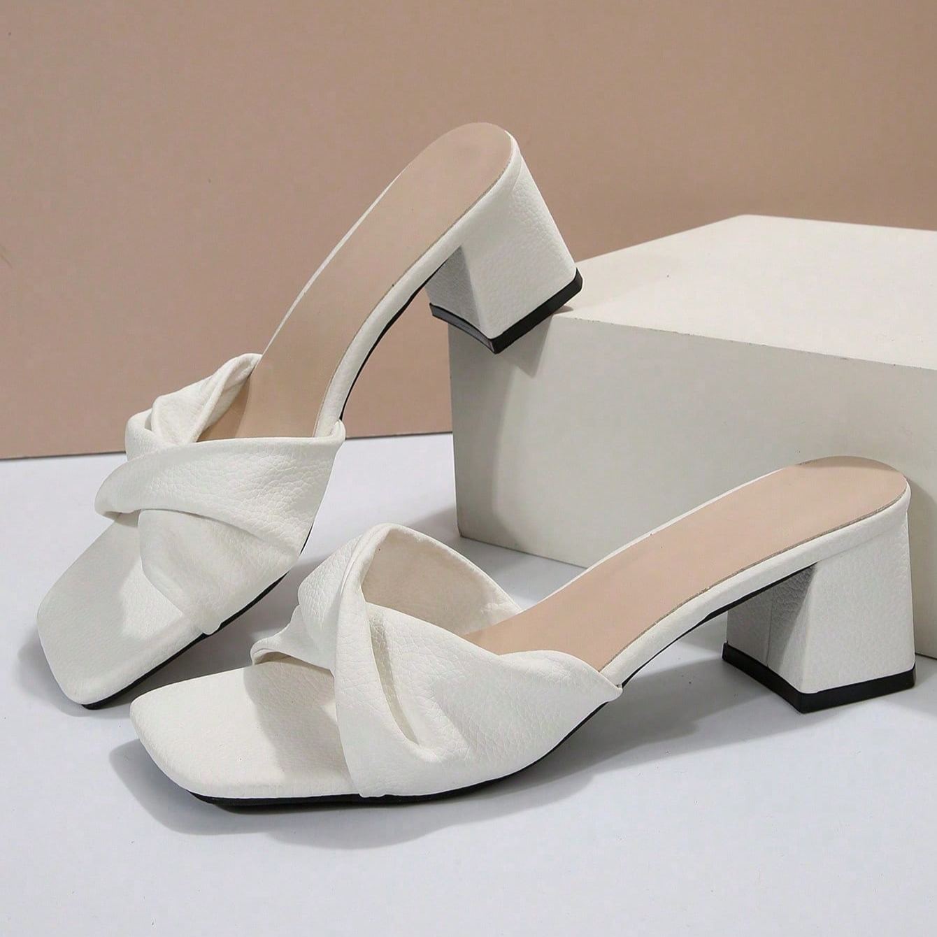 Twist Knot Block Mid Heel Sandals in Gray - Sole Detail