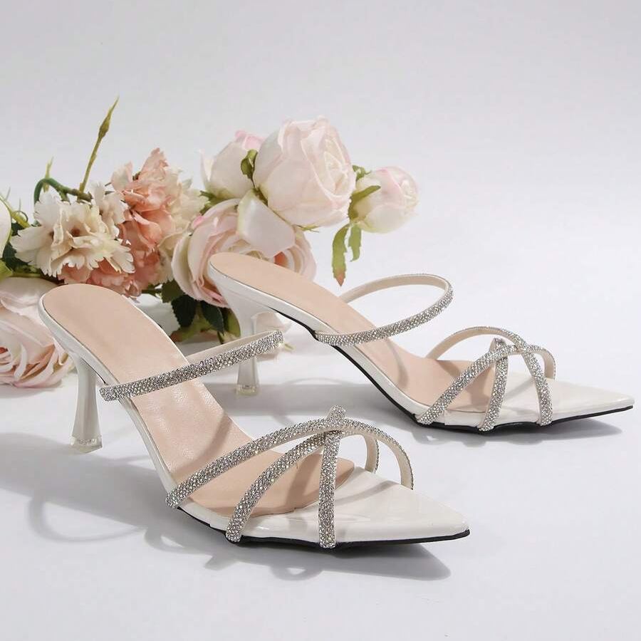 Twist Knot Block Mid Heel Sandals in White - Full Length View