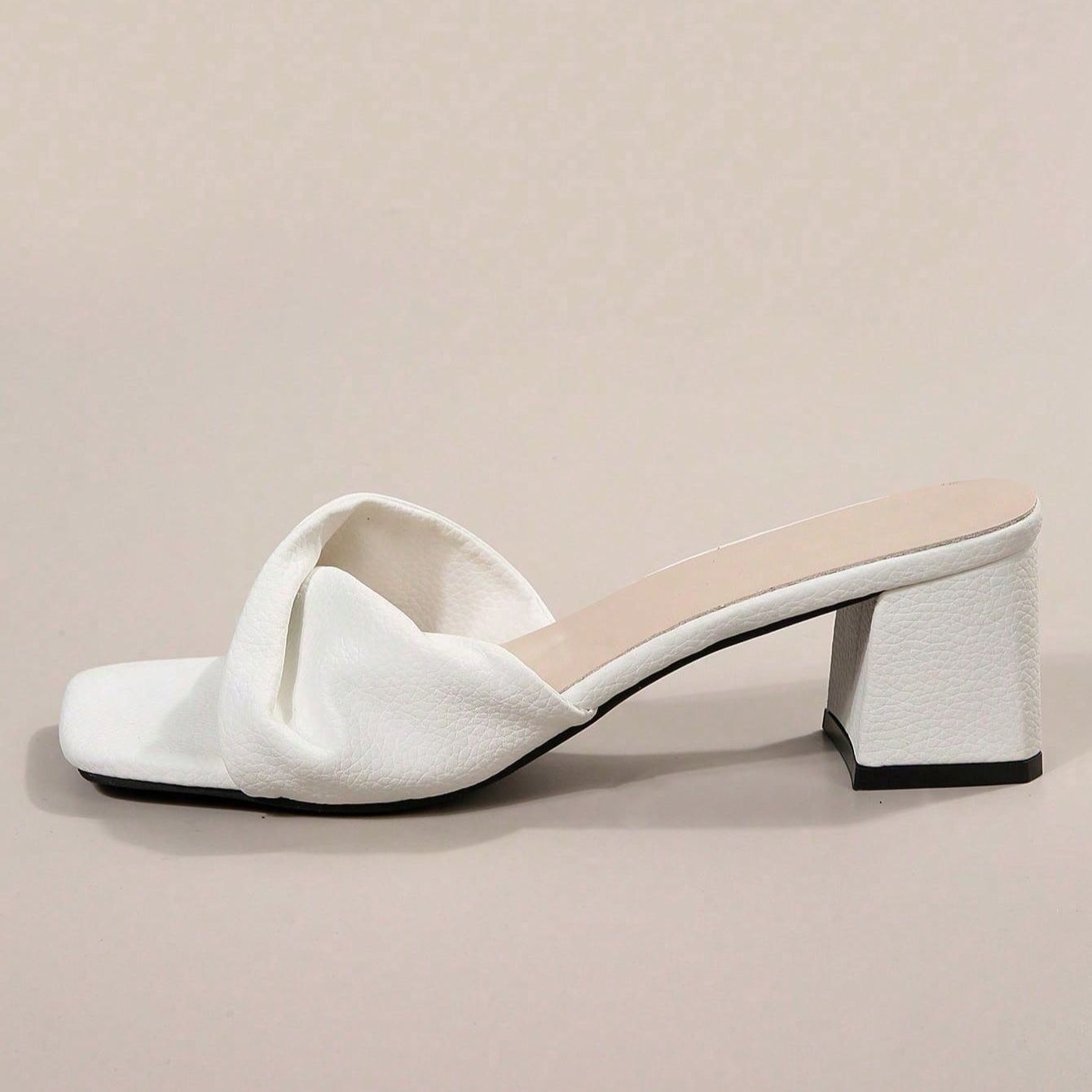 Twist Knot Block Mid Heel Sandals in Brown - Top View