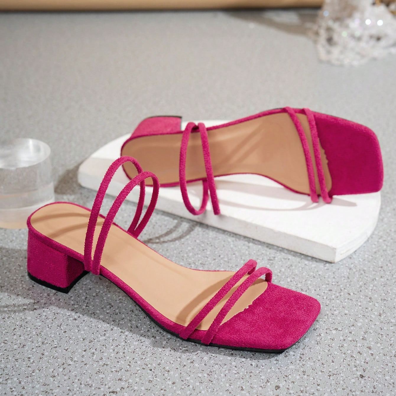Criss Cross Strap Buckle Flat Sandals For Women in Pink - Right Side