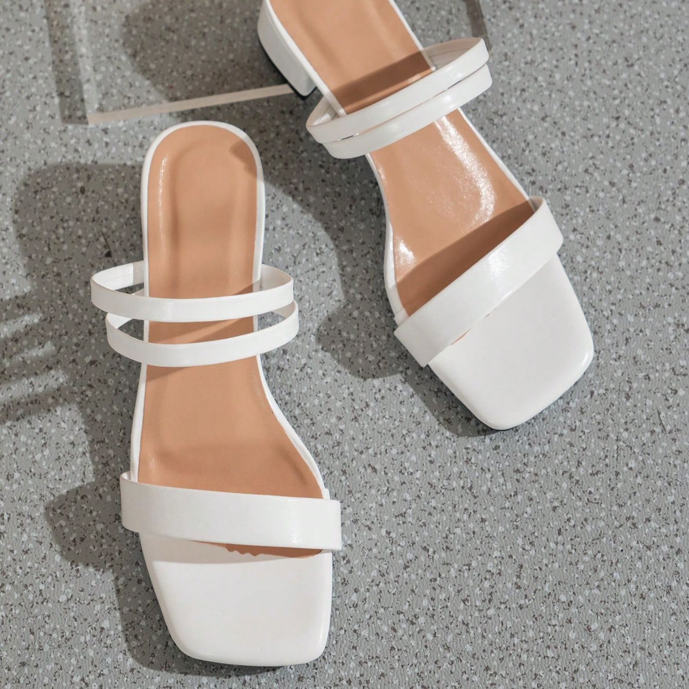 Double Strap Chunky Block Thick Sandals For Summer Styling in White - Top View