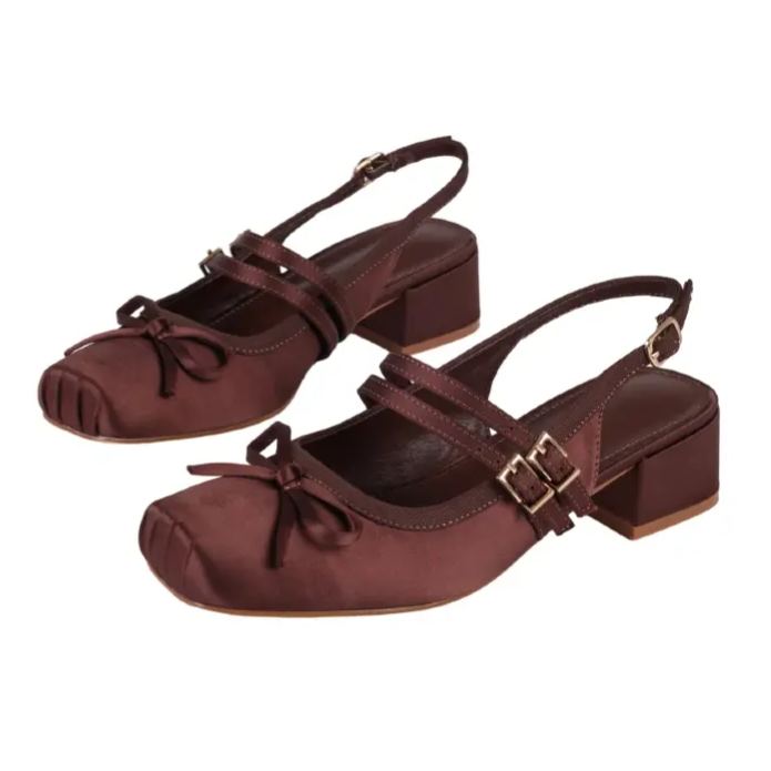 Retro Mary Jane Slingback Pumps with Bow and Buckle Detail for Women
