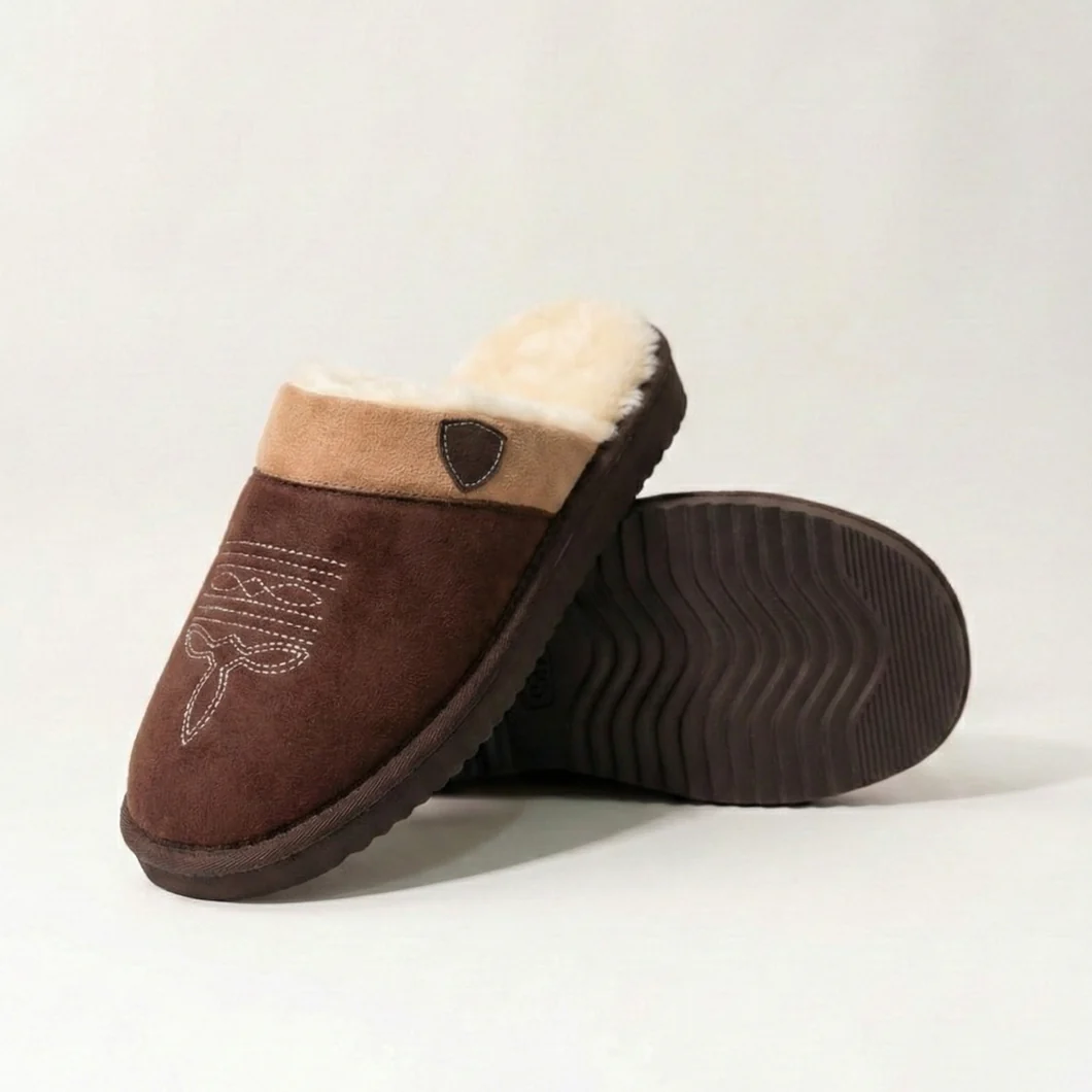 Cowboy SlippersSuede Style Cowboy Slippers With Plush Interior And Non Slip Sole - Image 5