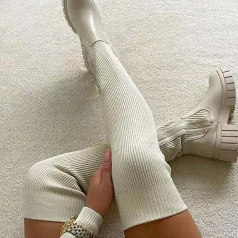 Womens Thigh High Stretch Knit Boots - My Beach Shoes