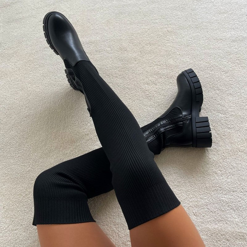 Womens Thigh High Stretch Knit Boots - My Beach Shoes