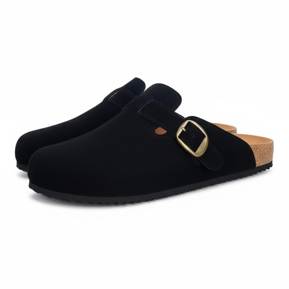 Unisex Suede Clogs Leather Mules With Cork Footbed