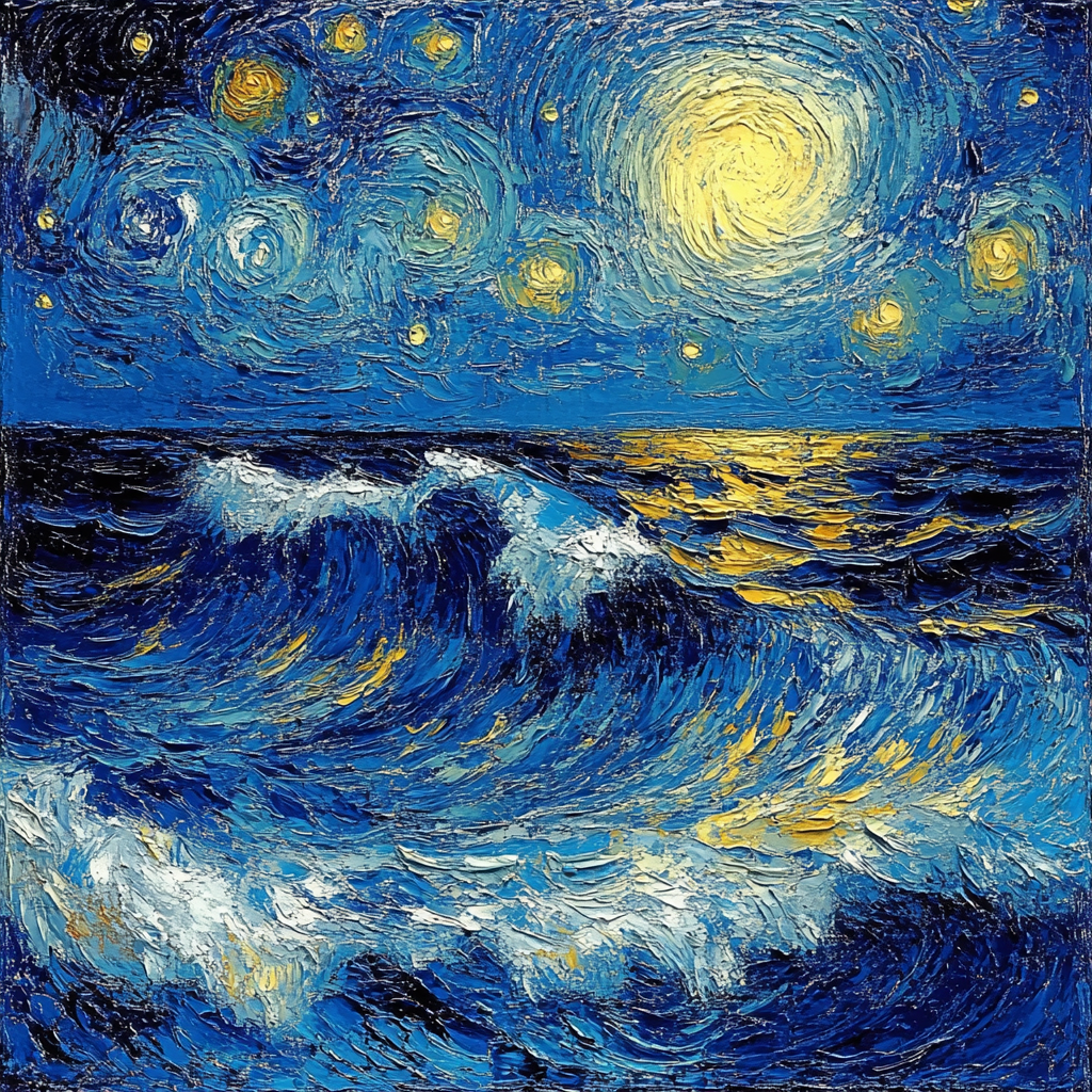 Van Gogh Inspired Starry Ocean Waves DIY paint by numbers