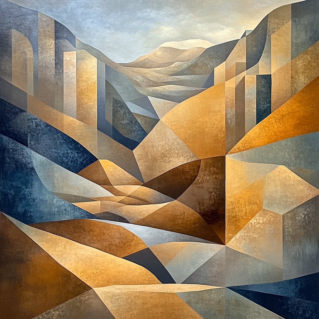 Pablo Picasso Inspired Cubist Landscape In Ochre Planes paint by numbers