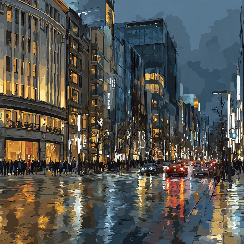 Ginza Neon Boulevards Tokyo Japan DIY paint by numbers