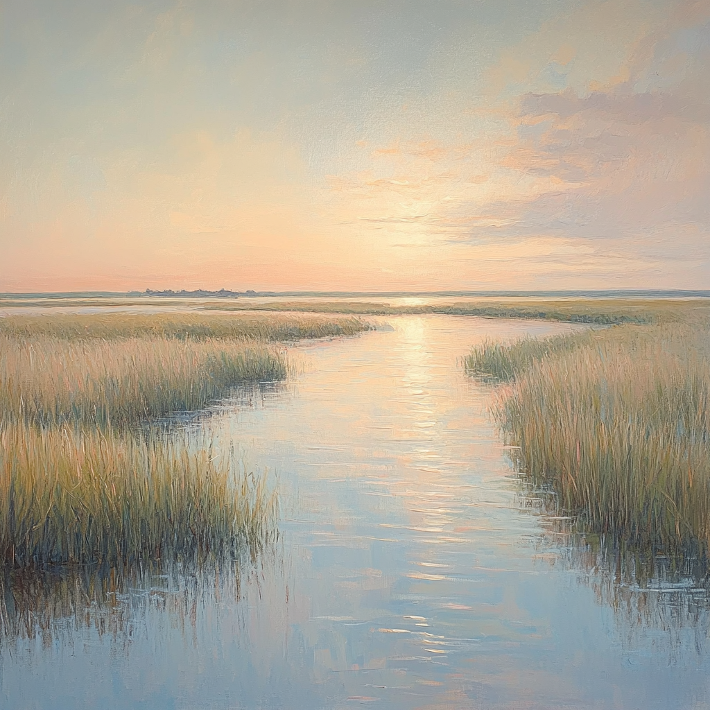 Edgar Degas Inspired Morning Light Over Reed Marsh paint by color