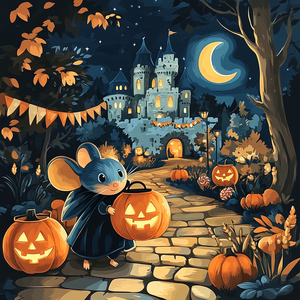 Pumpkin Lantern Parade With Enchanted Mouse paint by numbers