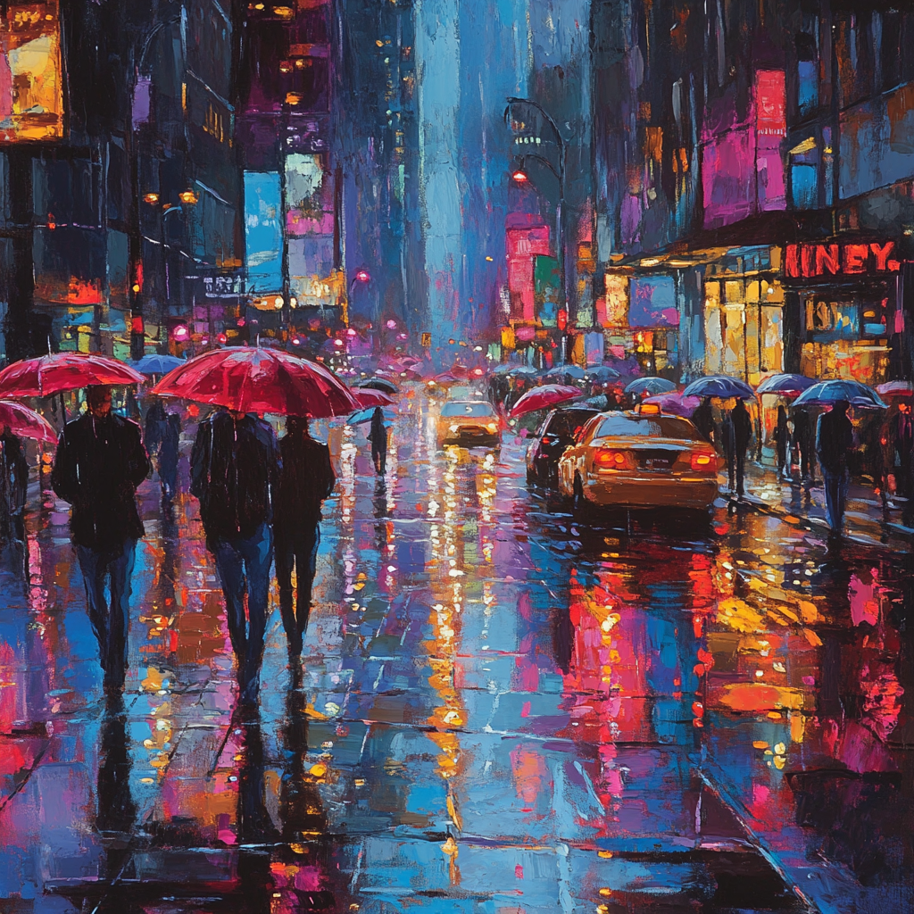 Munch Inspired Rainy Street paint by color