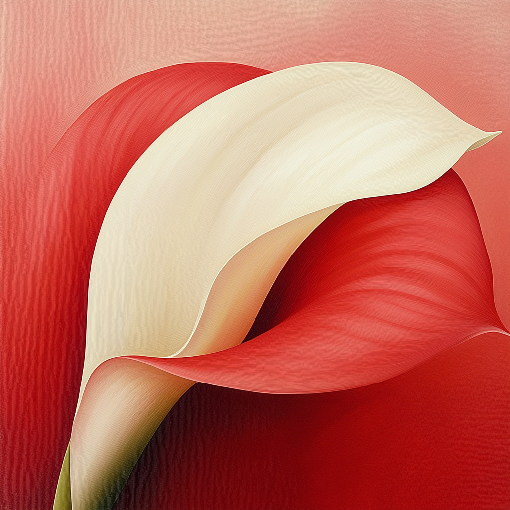 Georgia O’Keeffe Inspired Enormous Calla Petal In Crimson And Ivory Number painting