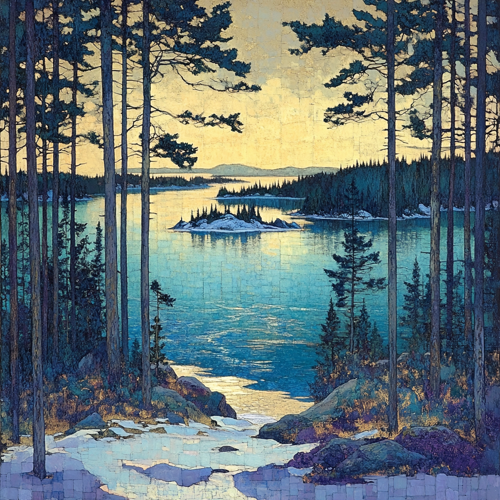 A.Y. Jackson Inspired Through Conifer Frames Northern Lake Numbered painting kits