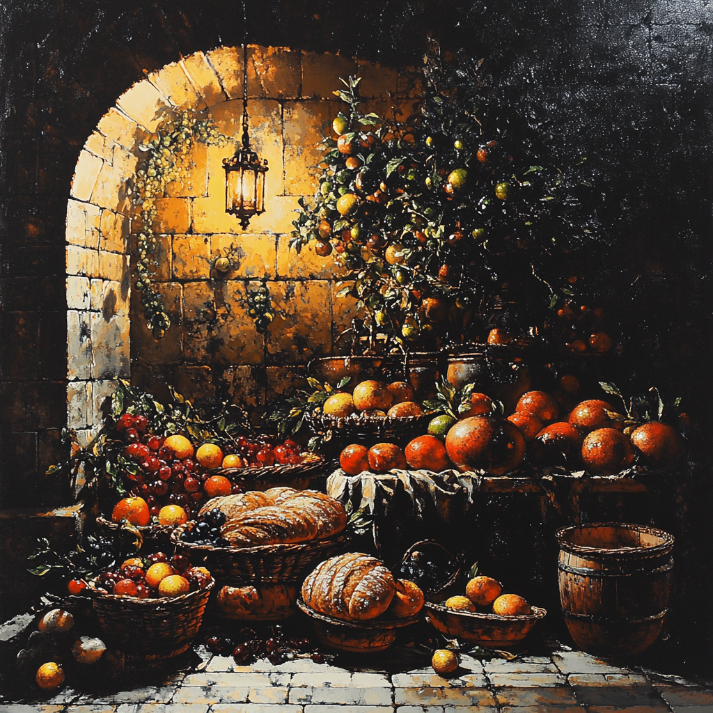Caravaggio Inspired Dramatic Market Scene paint by number