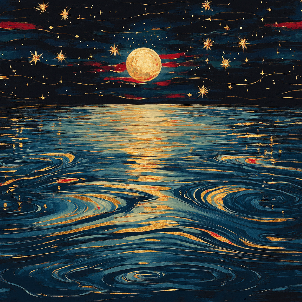 Gustav Klimt Inspired Starry River Reflections Paint by numbers art