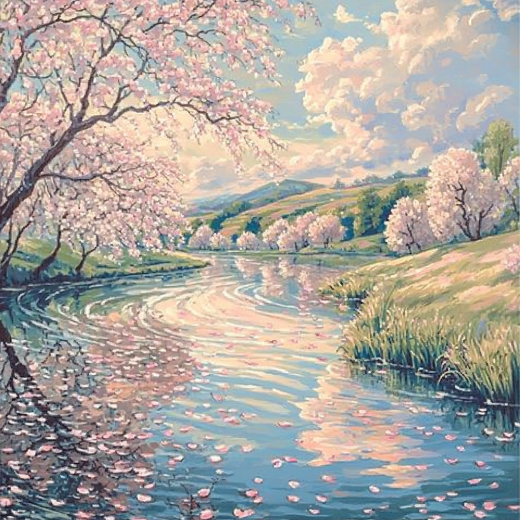 Hiroshige Inspired Cherry Blossom River Paint by numbers kits