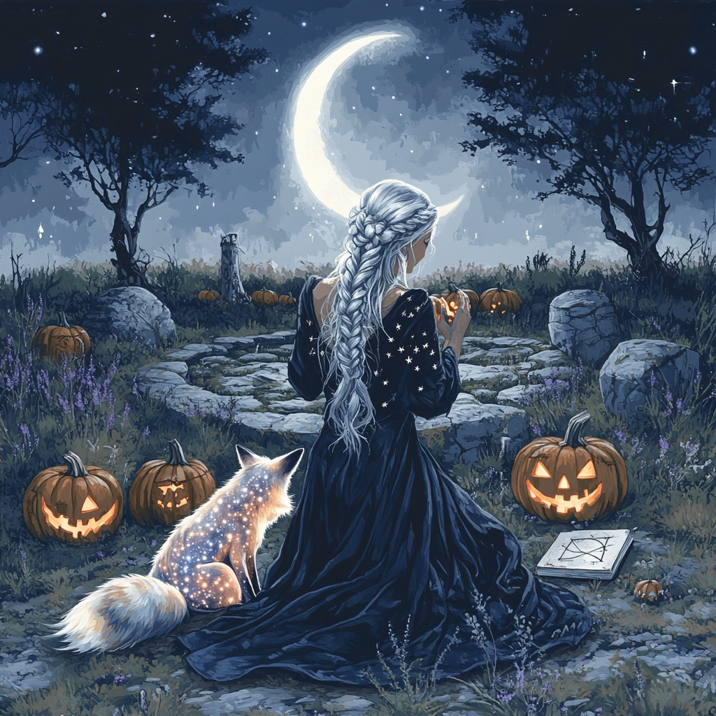 Moonlit Witch With Haunted Familiar Number painting